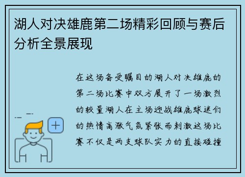 湖人对决雄鹿第二场精彩回顾与赛后分析全景展现